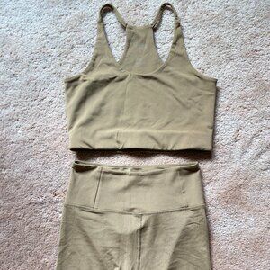Girlfriend Collective Tan / Khaki Biker Short and Sports Bra Set